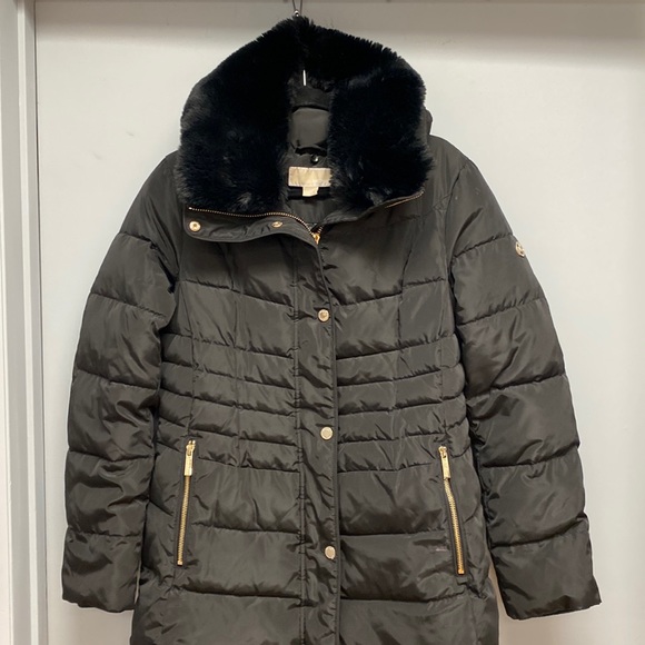 Michael Kors Women’s Hooded Puffer Coat with Removable Faux Fur Collar